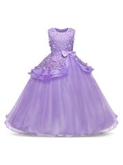 Girls Wedding Pageant Dress Long Tulle Bow