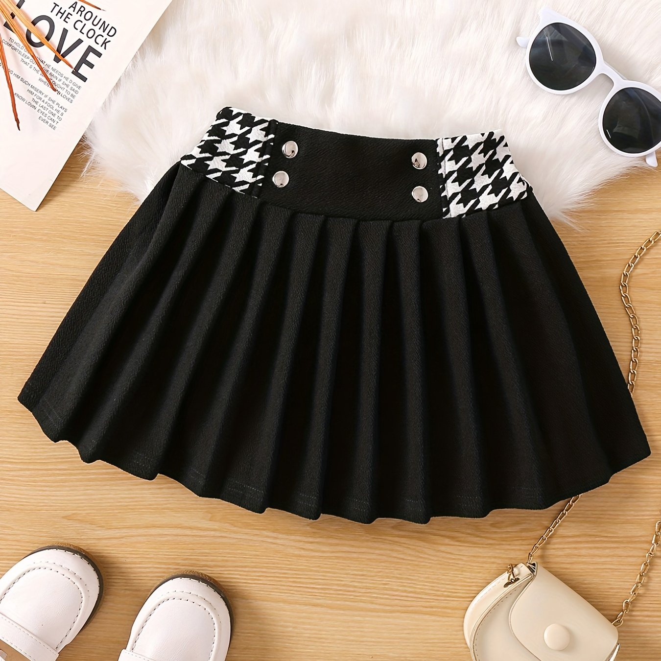 Toddler Girls Houndstooth Pleated Skirt Kids Summer Clothes