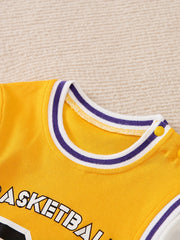 Kids Basketball Style Graphic Romper Long Sleeve Cotton Bodysuit