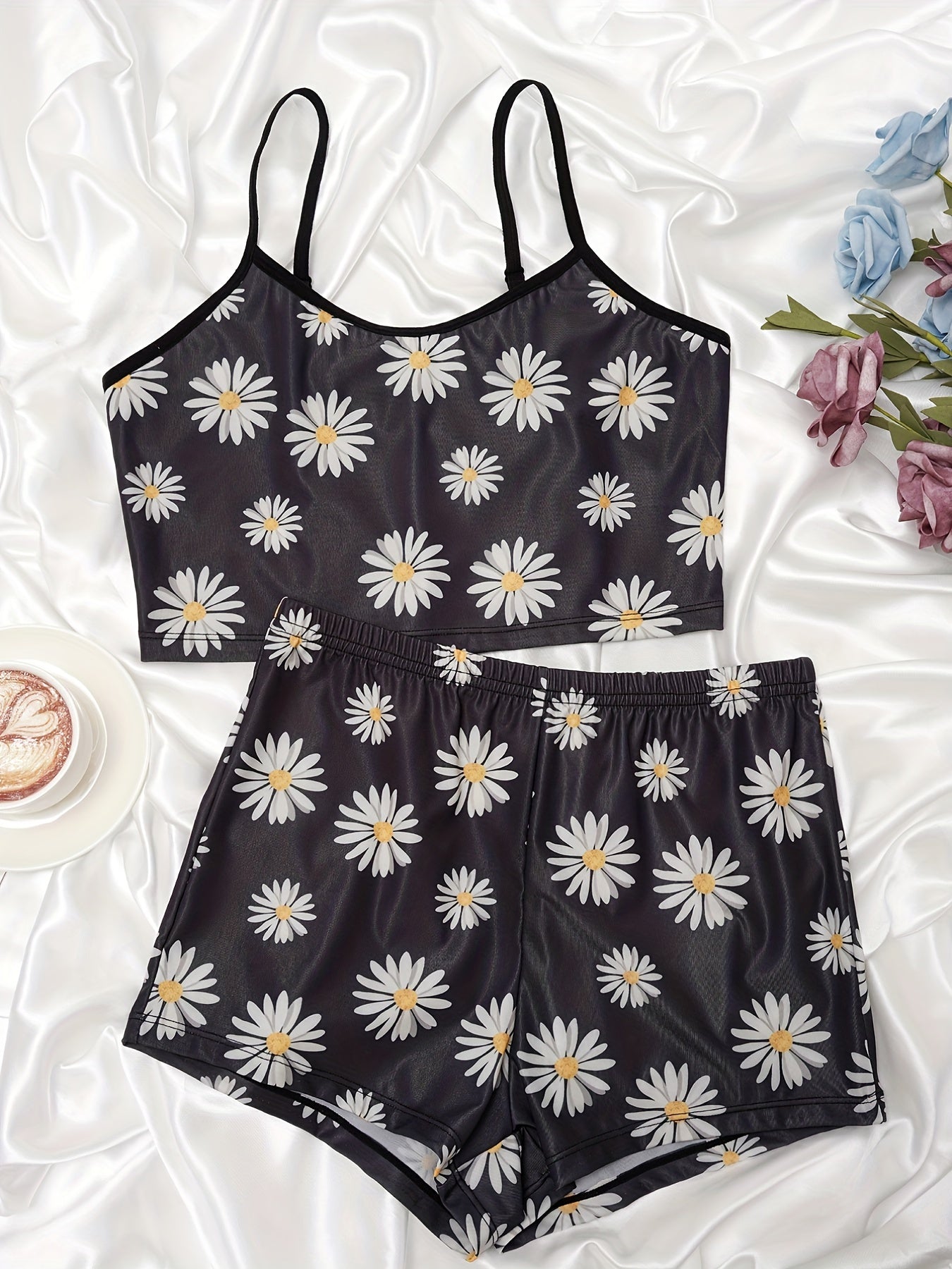 Floral Print Pajama Set Cami Top & Shorts Women's Sleepwear