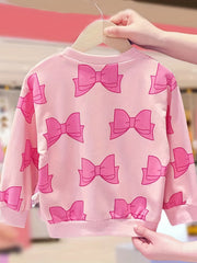 Girls Bow Print Crew Neck Sweatshirt Long Sleeve Pullover Top