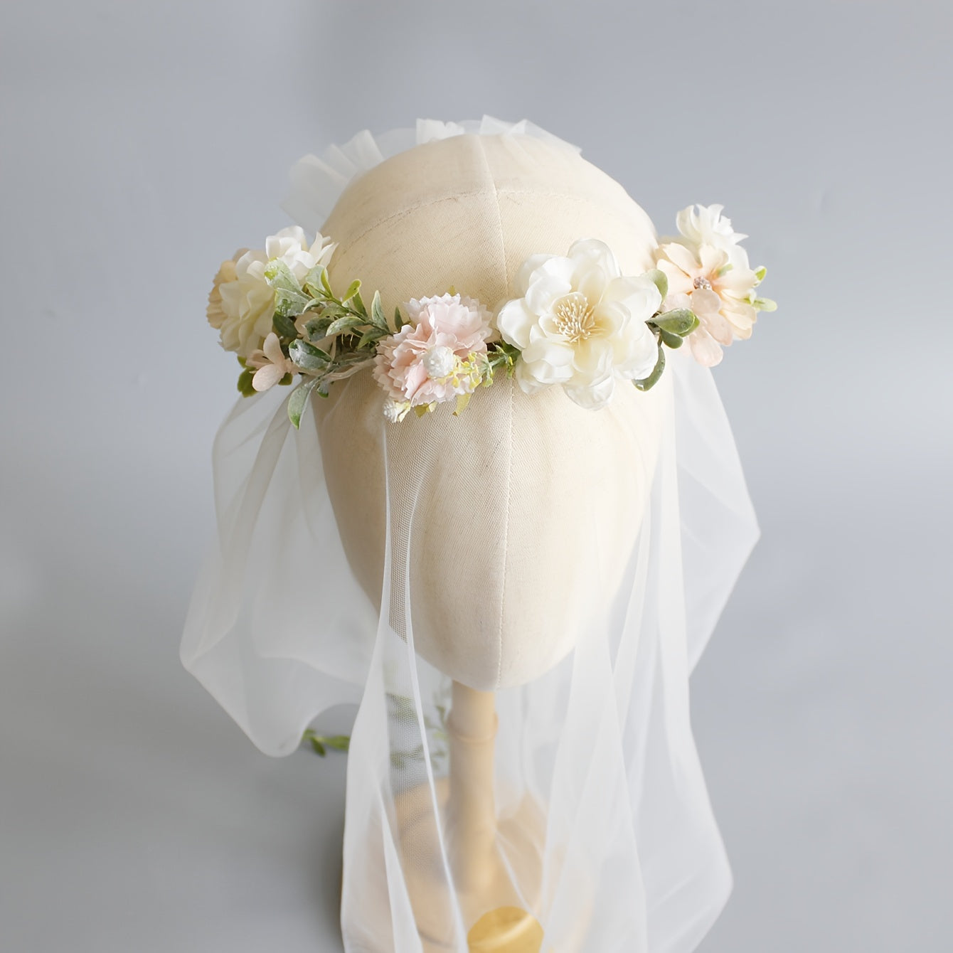 Bridal Veil Flower Crown and Sweet Double Layer Head Veil