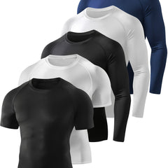 5 Pack Men's Compression Workout Shirts Short & Long Sleeve Rash Guard