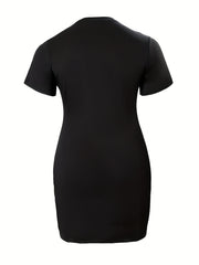 Plus Glitter Lip & Slogan Print Round Neck Dress