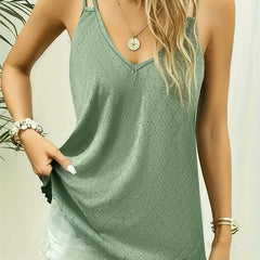 Eyelet Embroidered V Neck Tank Top