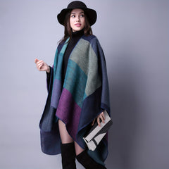 Vintage Block Hoodie Shawls Boho Geometric Jacquard Wrap Large Blanket Poncho