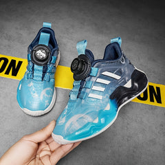 Boy's Reflective Basketball Shoes with Rotating Buckle Non Slip Sneakers