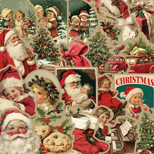 50pcs Vintage Christmas Stickers Festive Santa Angels Holiday Decor