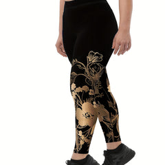 Sporty Plus Size Floral Print Skinny Leggings