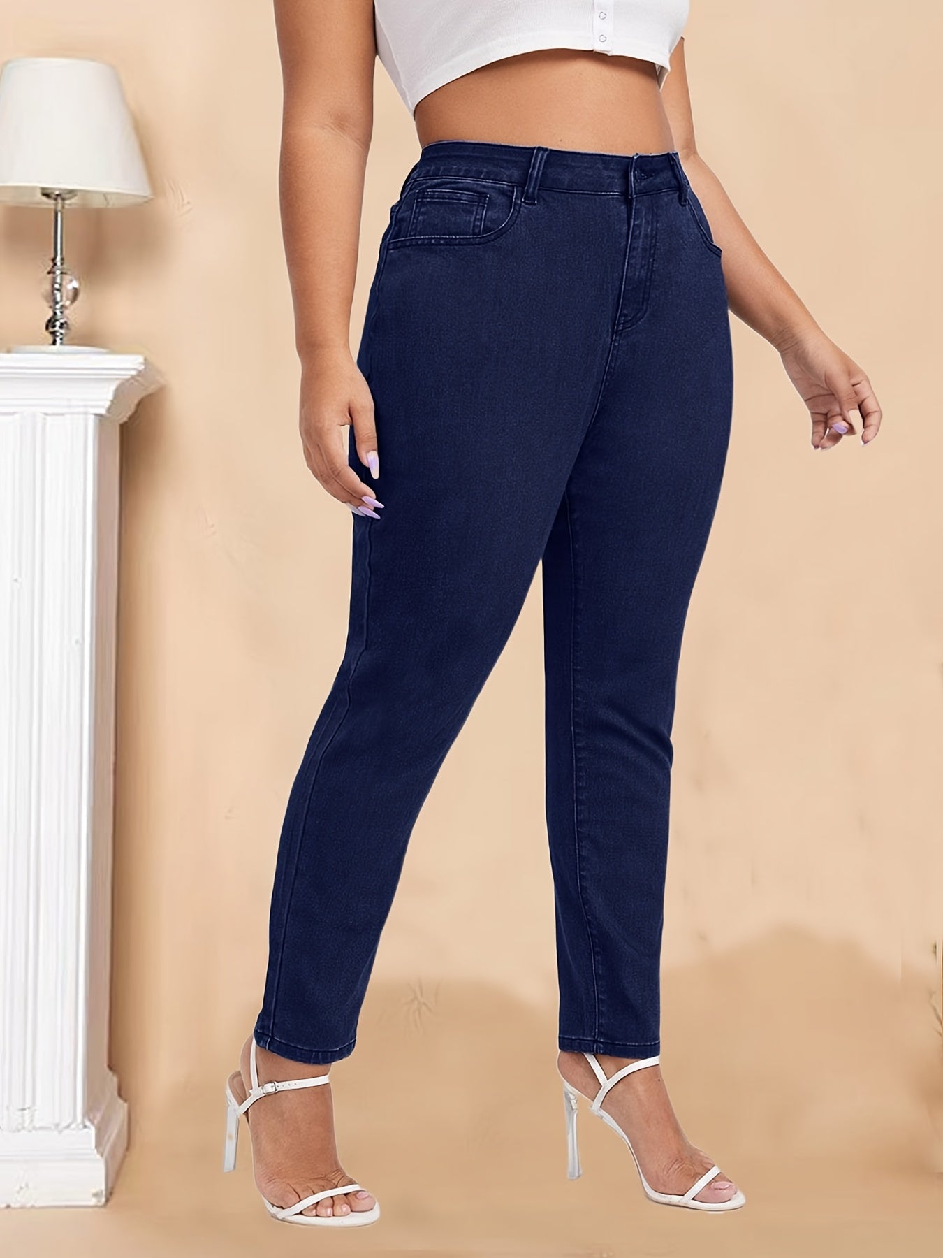 High Rise Skinny Jeans Women's Plus High Stretch Denim Pants