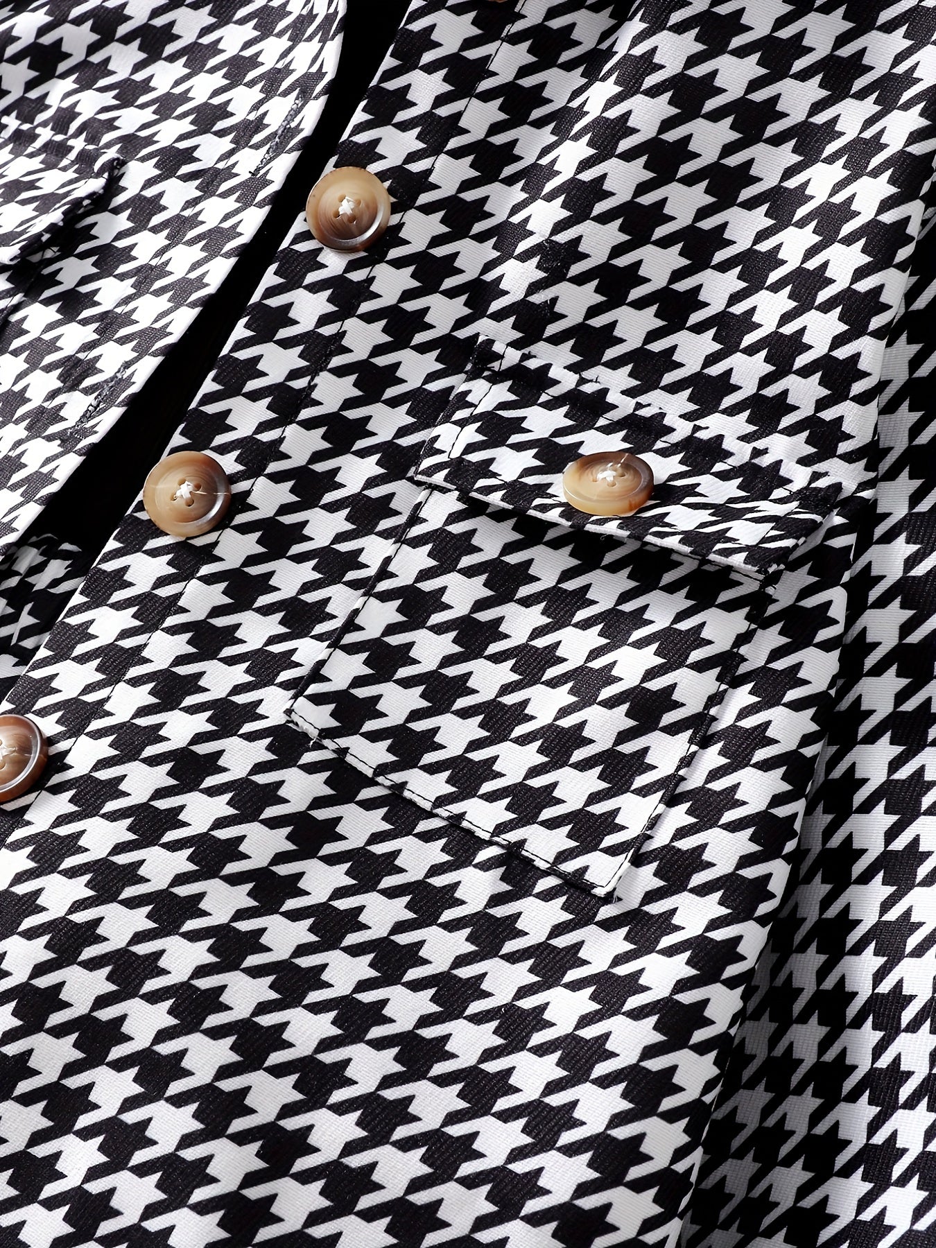 Girls' 3pcs Coat & Turtleneck Top & Skirts Set Houndstooth Print