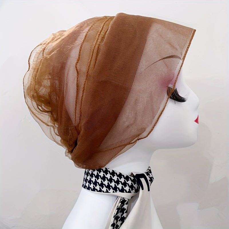 Soft Solid Mesh Turban Cap Pleated Mesh Breathable Head Wrap Elastic Beanie