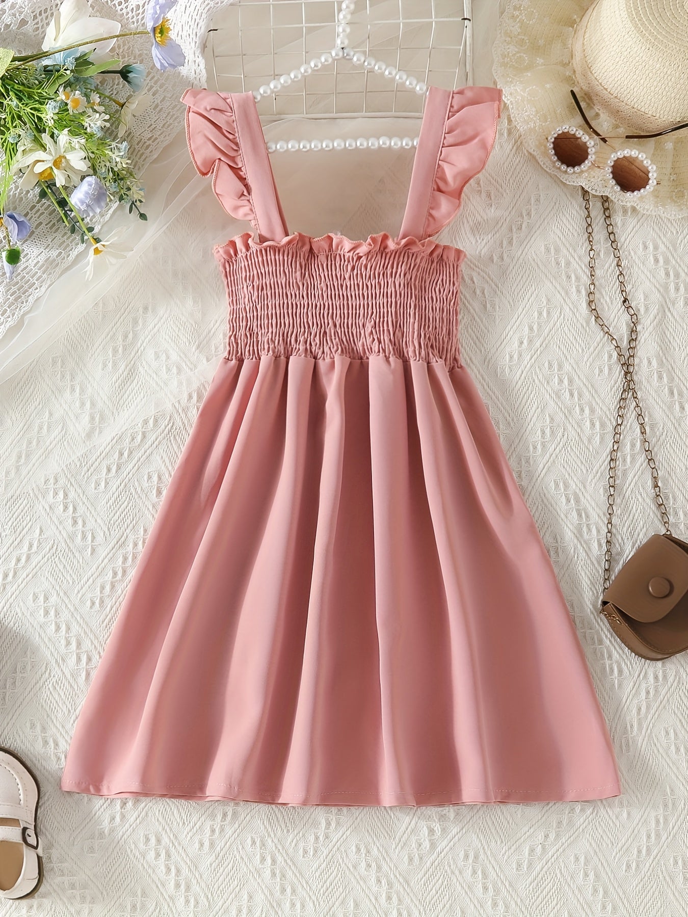 Girls' Ruffle Sleeveless Button Dress Summer Beach Casual A line Sun