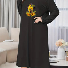 Sunflower & Cross Print Long Sleeve Tee Sleep Dress