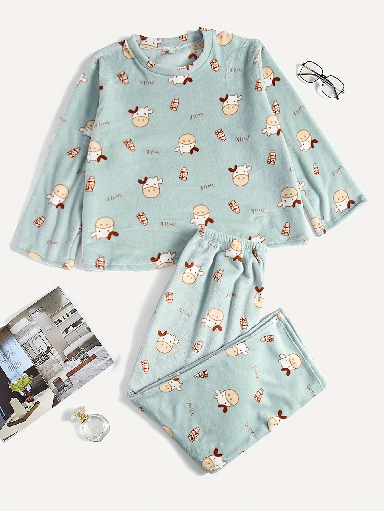 Cow & Milk Print Pajamas Set