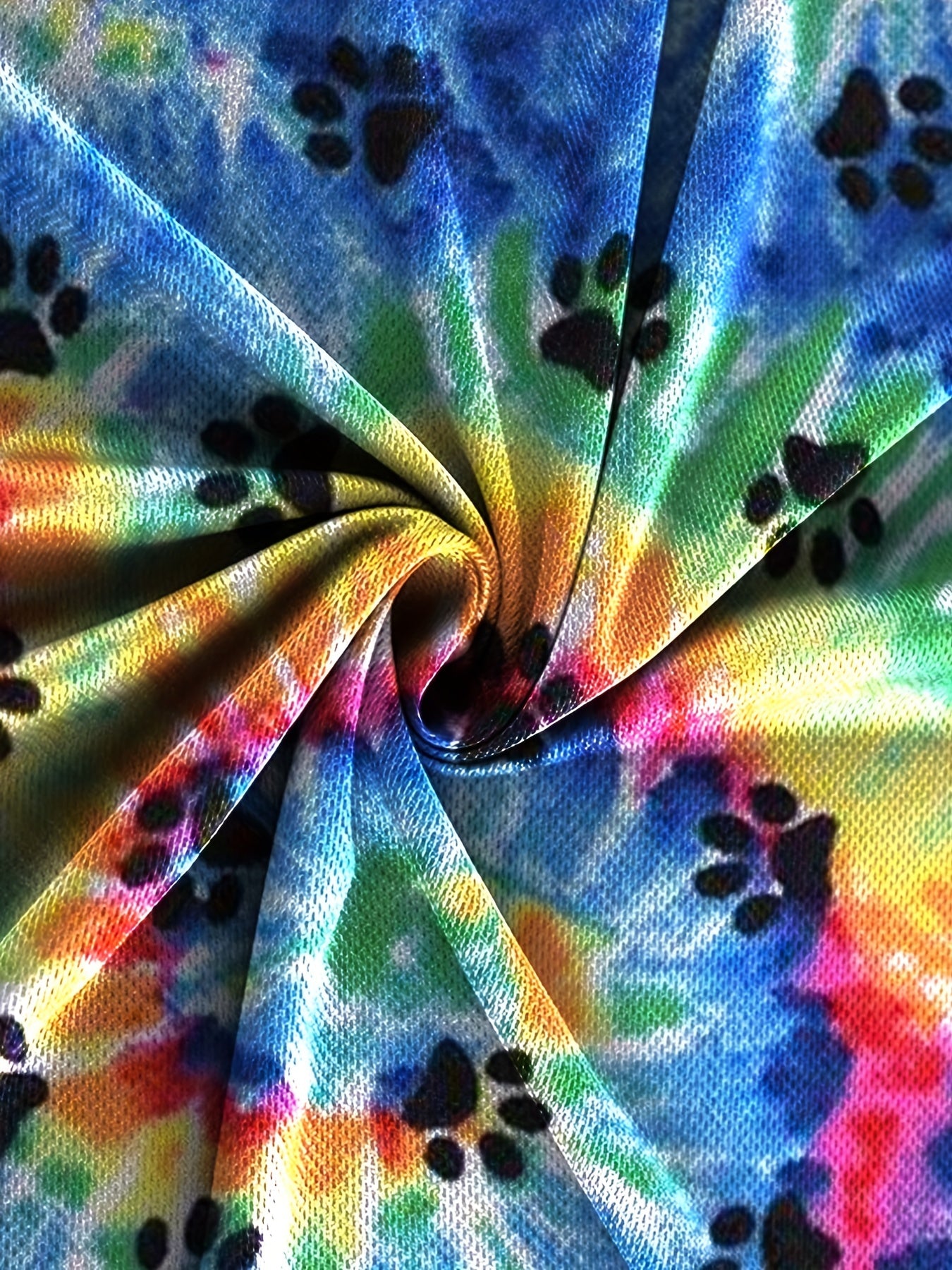 Men's Tie Dye & Paw Print T-Shirt Active Stretch Breathable Tee