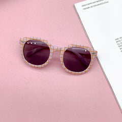 Kids Plaid Round Frame UV Sunglasses