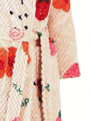 Fruit Print Fuzzy Night Robe Warm Long Sleeve Robe With Belt