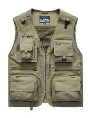 Men's Breathable Mesh Zip Up Cargo Vest for Fishing Hiking Trekking