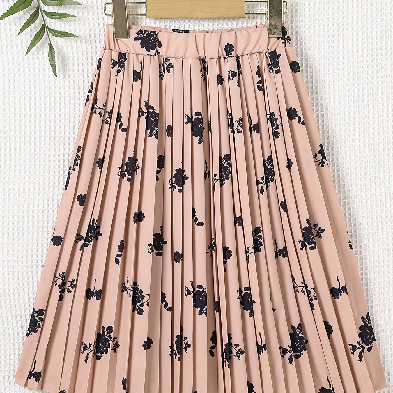 Floral Pleated Skirt Elastic Waist Midi Skirts