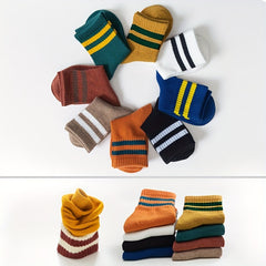 10 Pairs Girls Kids Striped Crew Socks Outdoor Sports Students Socks