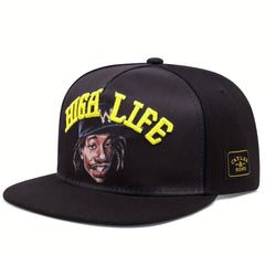 Men's High Portrait Embroidered Hip Hop Flat Brim Hat Baseball Cap
