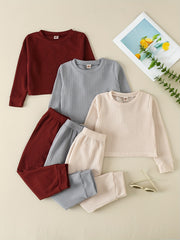 Girl's Waffle Sweatshirt & Sweatpants Set, Casual Outfit for Spring Fall