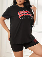 Casual Loungewear Set Women's Plus Letter & Number Print Round Neck T