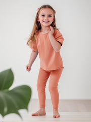 Girl's 2pcs T shirt & Leggings Set Solid Short Sleeve Top Casual Outfits