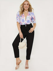Casual Jeans Women's Plus Solid Elastic Button Fly High Rise