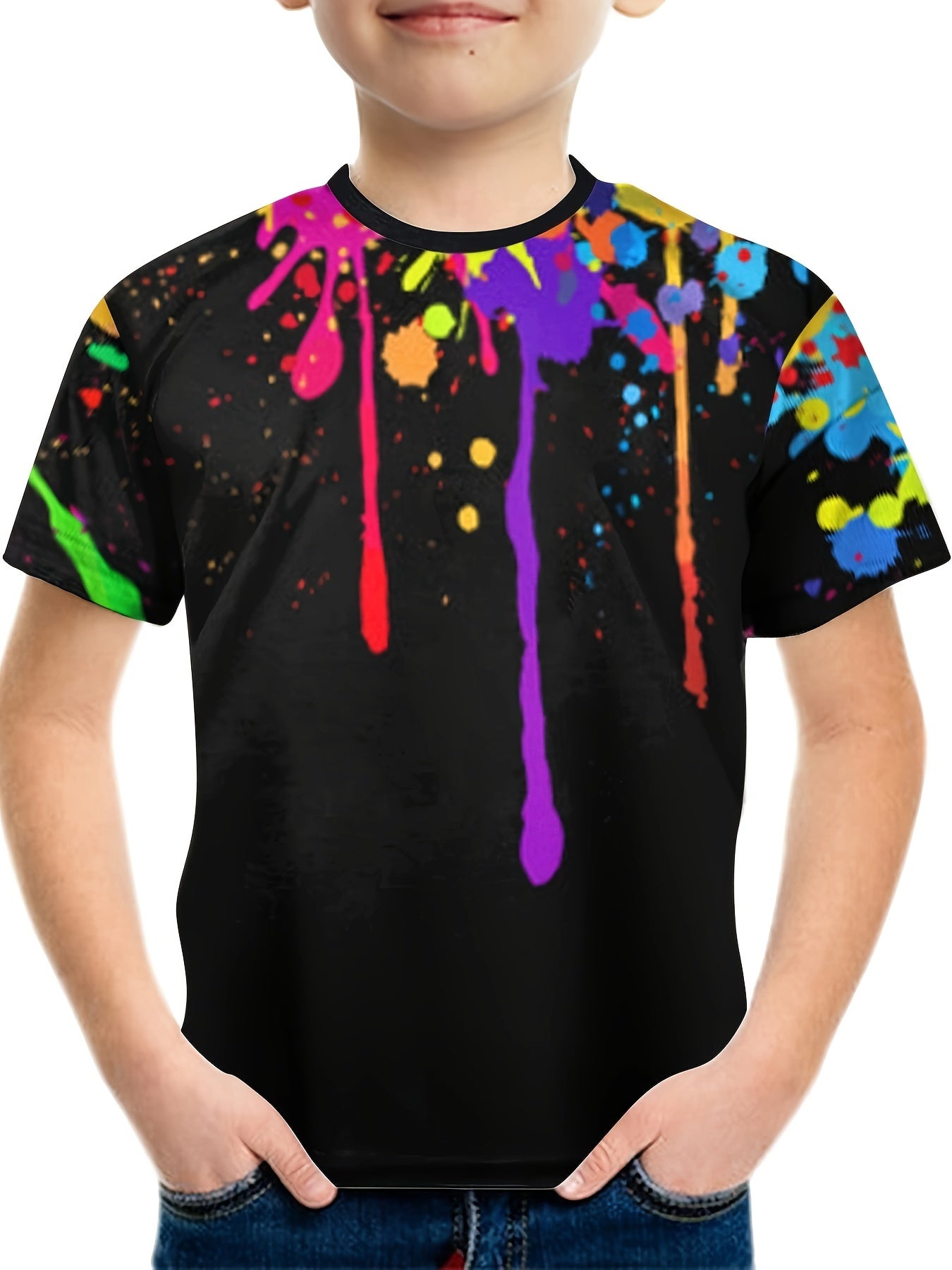 Colorful Paint 3D Print Boys T-Shirt Short Sleeve Tee