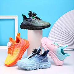 Boys' Low Top Sneakers with Rotating Button Breathable Running Shoes