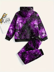 2pc Starry Night Graphic Outfits Hoodies Jogger Pants Kids Clothes