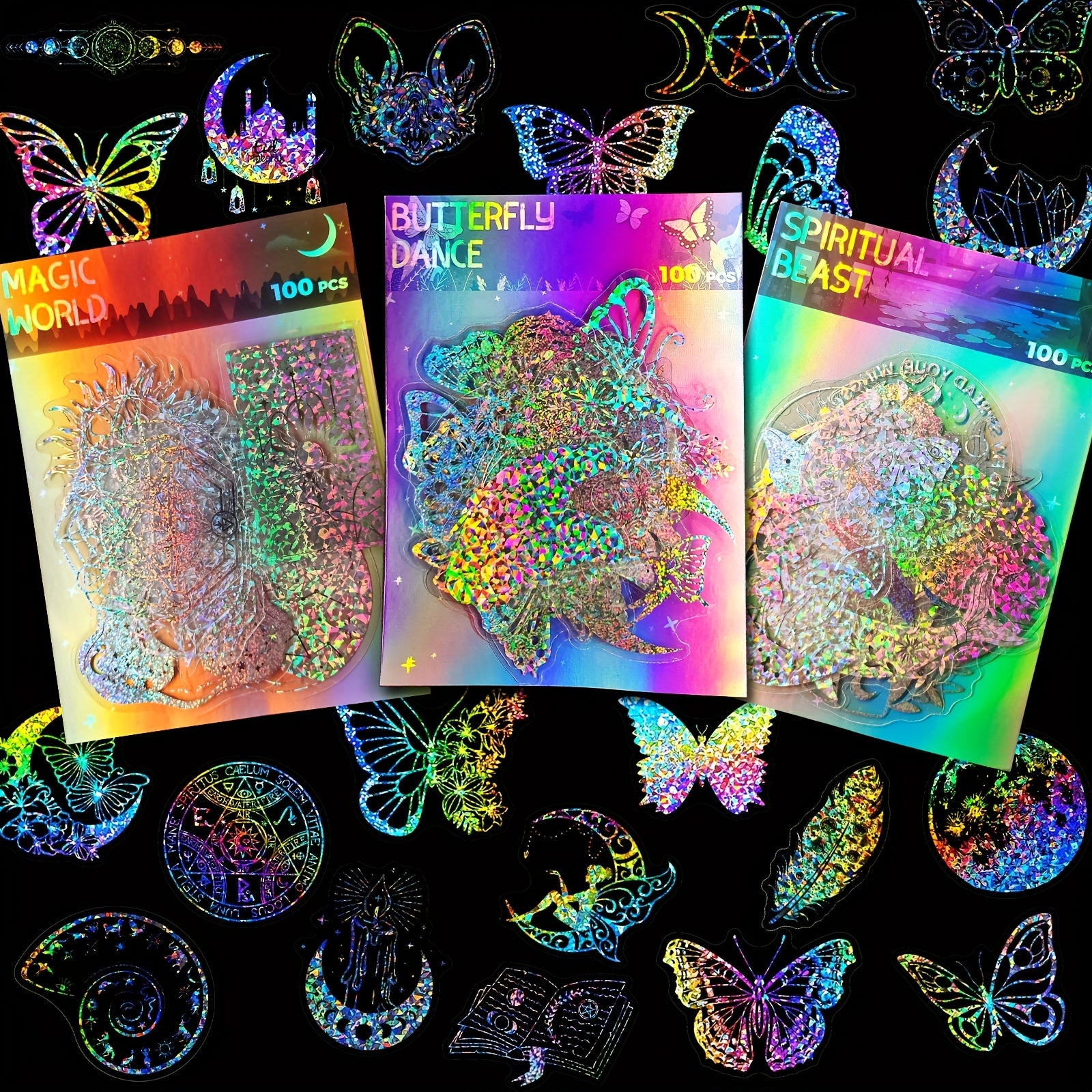 300pcs Holographic Resin Stickers Magic World Butterfly Theme