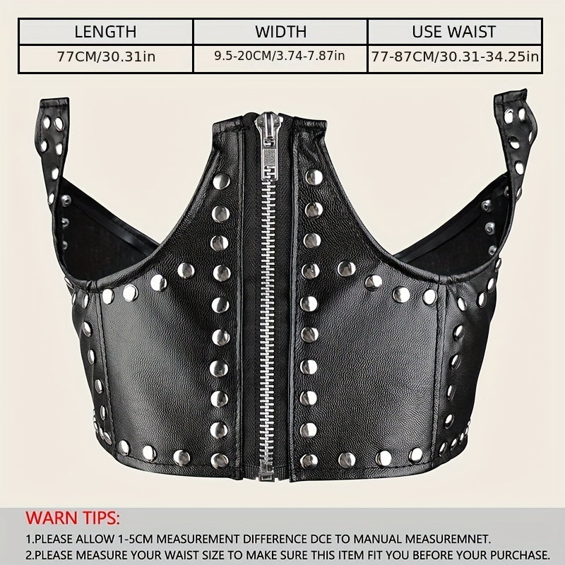 Punk PU Leather Zipper Belt Rivet Decor Underbust Corset Wide Waistband