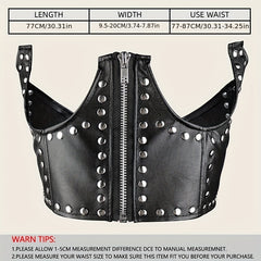 Punk PU Leather Zipper Belt Rivet Decor Underbust Corset Wide Waistband
