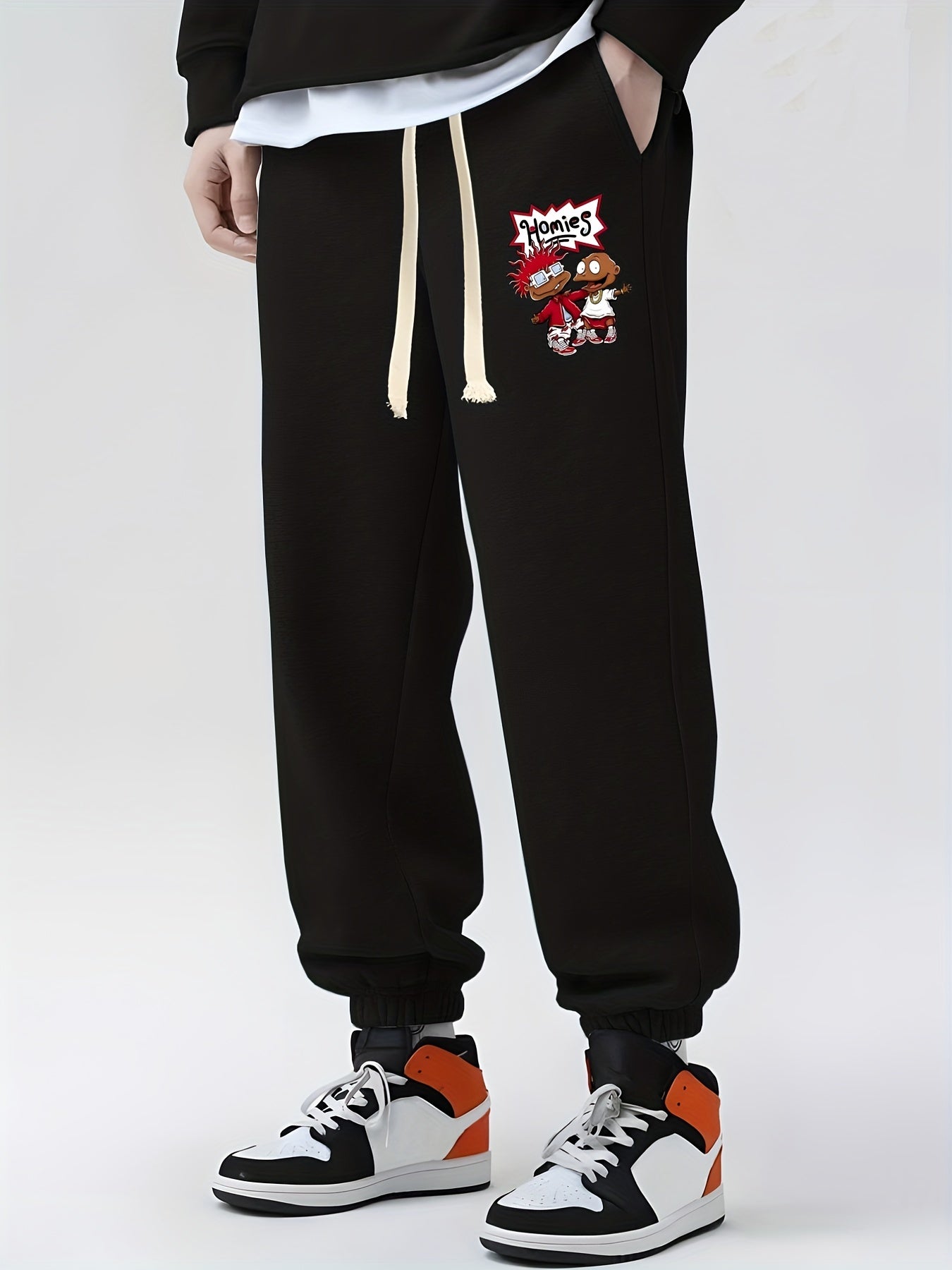 Cartoon Boys Print Drawstring Sweatpants Loose Fit Pants Men's Casual Joggers