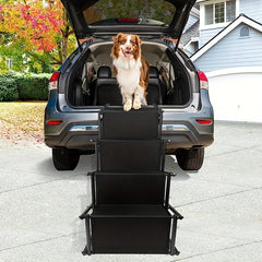 Dog Ramp Car Stairs Aluminum Frame 4 Steps Portable Lightweight Pet Stairs