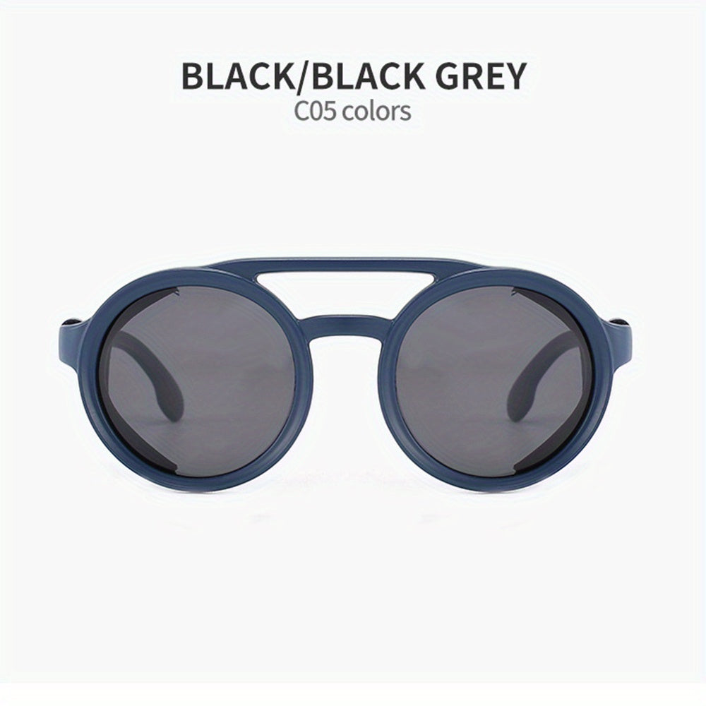 Vintage Steam Punk Style Round Polarized Sunglasses with Leather Side Shield