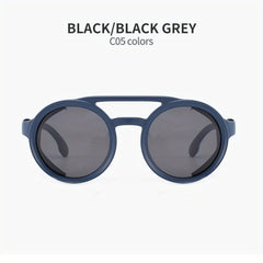 Vintage Steam Punk Style Round Polarized Sunglasses with Leather Side Shield