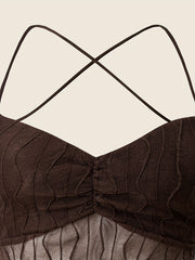 Mesh Stitching Cami Top Criss Cross Back Strappy Top