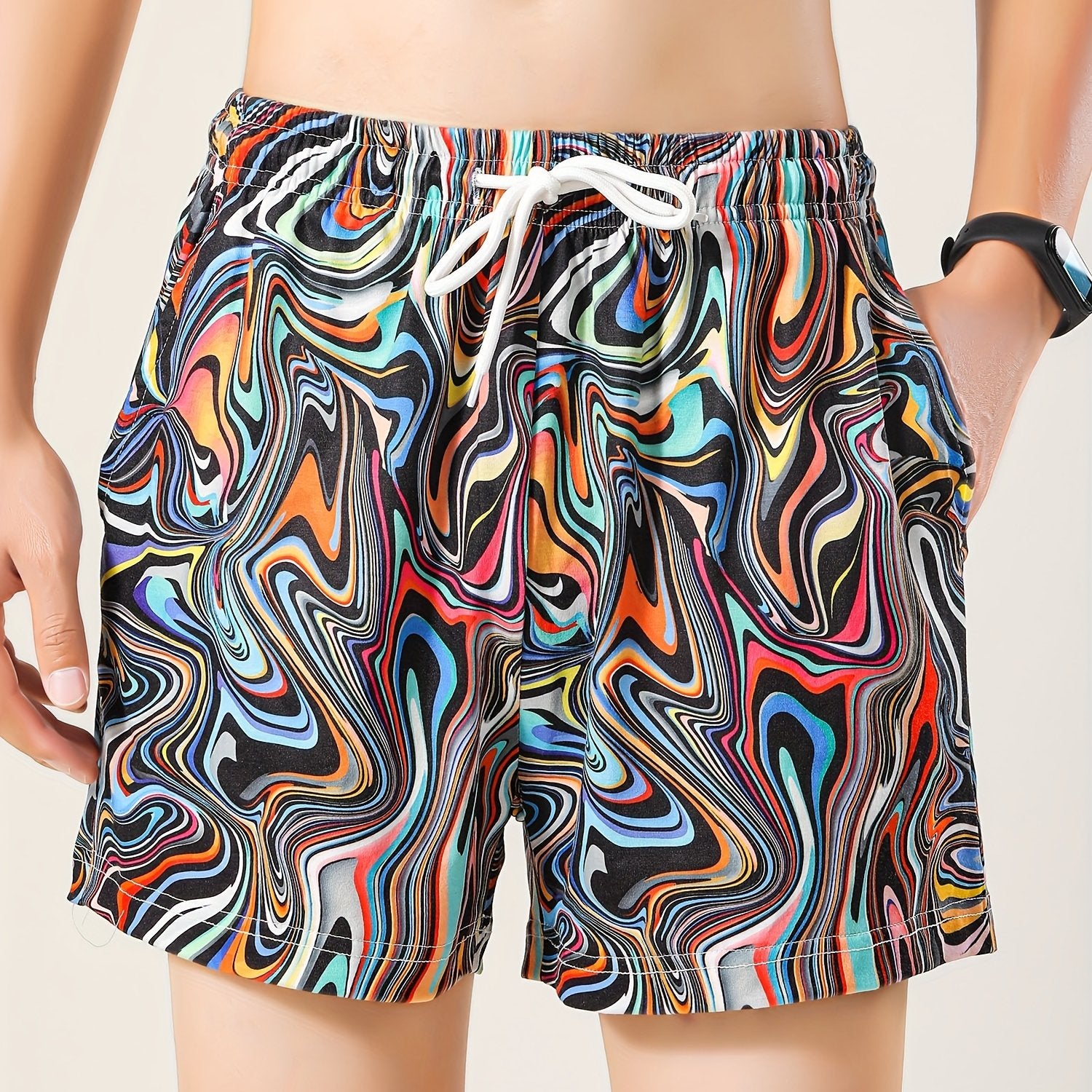 Men's Abstract Graphic Shorts Casual Mid Stretch Drawstring Board Shorts