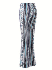Paisley Print Slim Stretchy Waist Pants Sexy Flare Pants