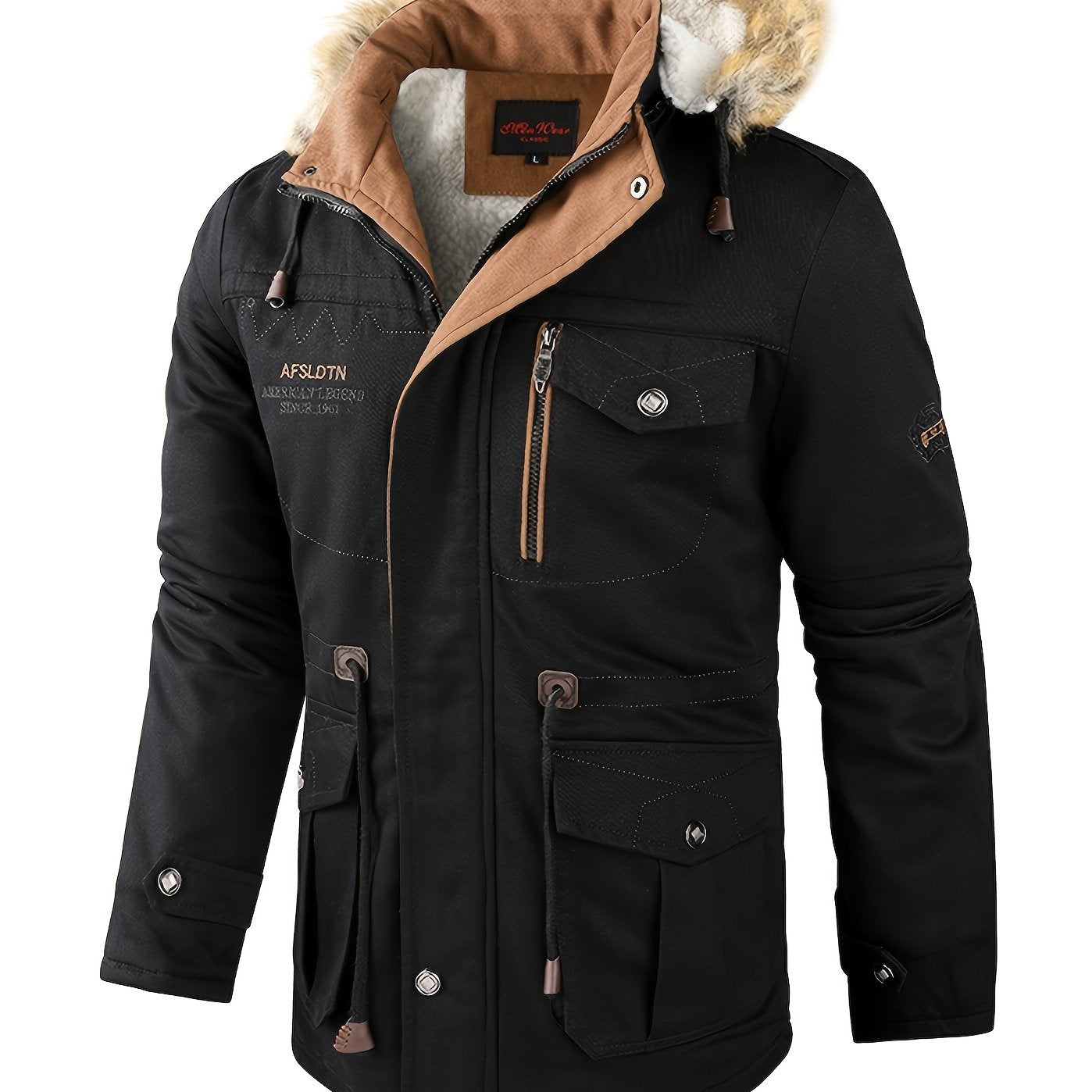 Men's Fleece Windbreaker Parka Jacket Fur Hoodie