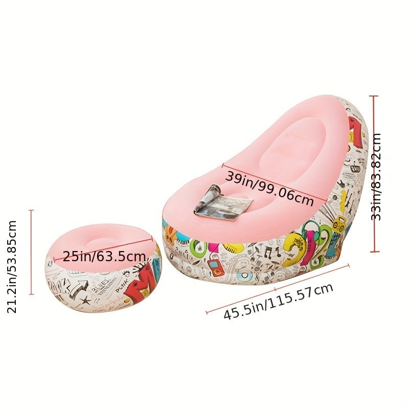 Pink Graffiti Inflatable Deck Chair Lounger Sofa For Indoor Living Room Bedroom