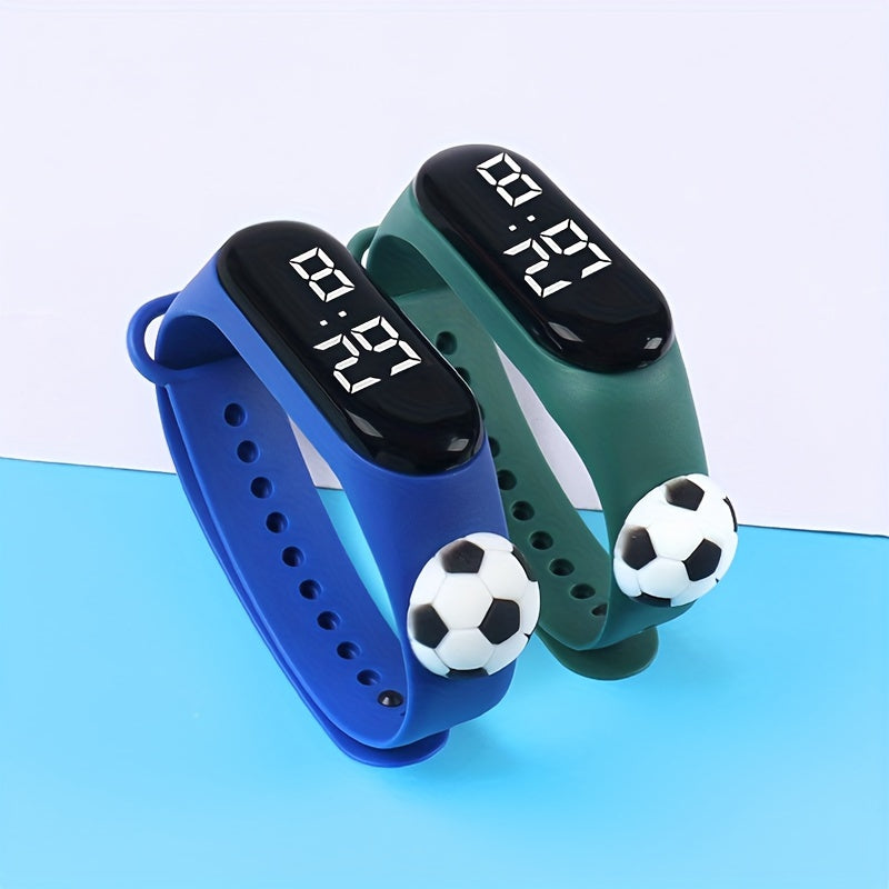 2pcs Football LED Display Electronic Watch Set Boys & Girls Bracelet Combo