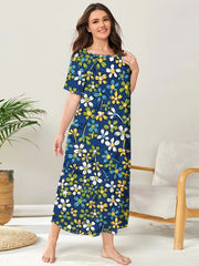 Colorful Floral Print Plus Size Lounge Dress