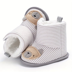 Cute Bear Baby Girl Boots Soft Warm Plus Fleece Indoor Walking