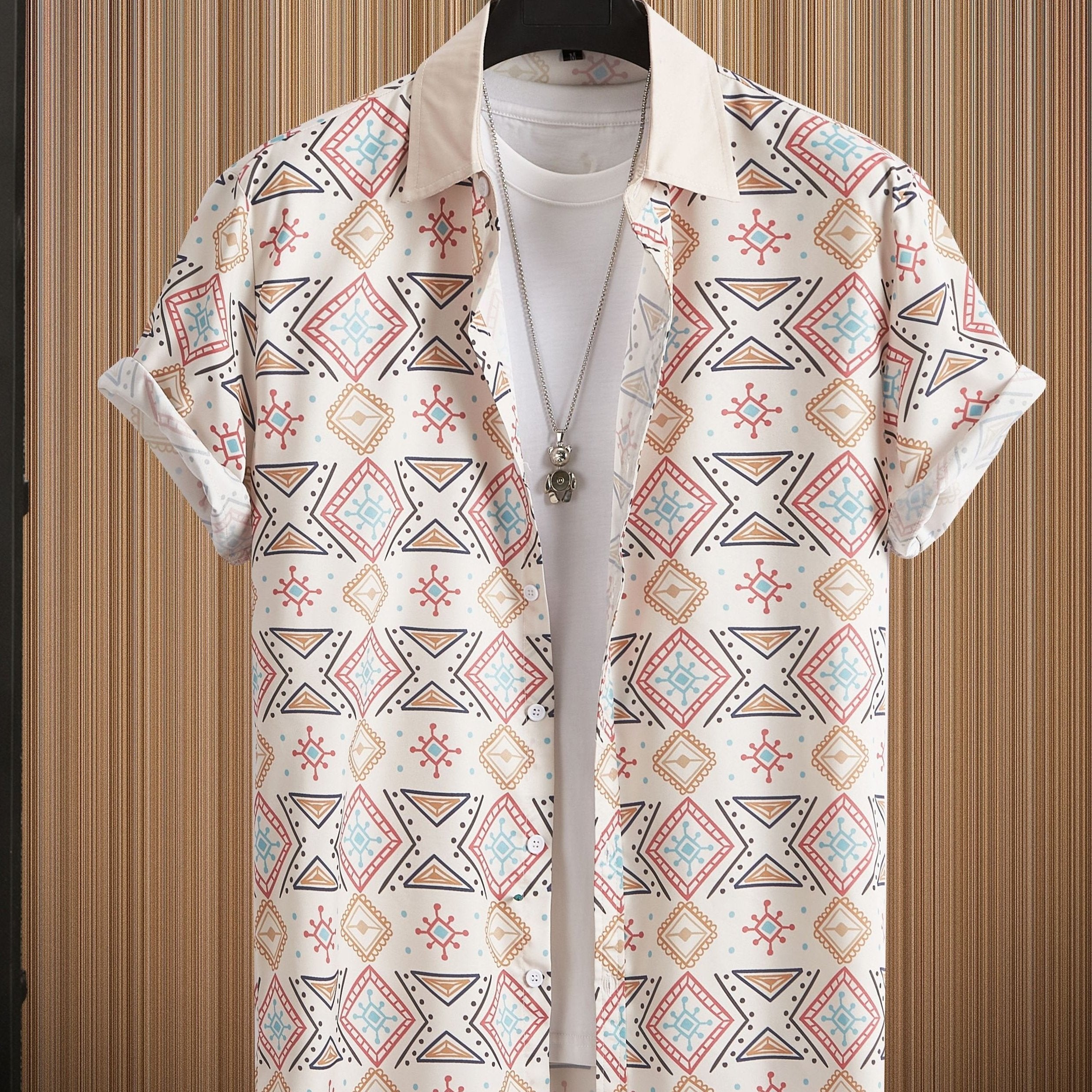 Retro Boho Men's Short Sleeve Lapel Shirt Casual Printed Button Up Tops