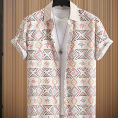 Retro Boho Men's Short Sleeve Lapel Shirt Casual Printed Button Up Tops